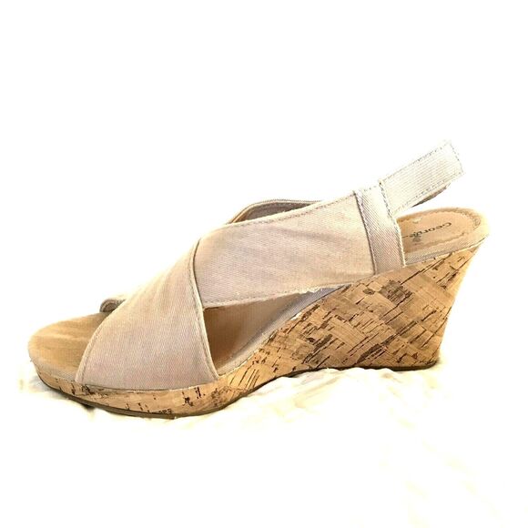 George Espadrille Sandals Cork Heel 9 29 Womens Canvas Wedge Sling Back Summer - Picture 11 of 12